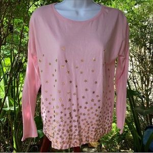 Old Navy | Pink Falling Gold Stars Shirt Top